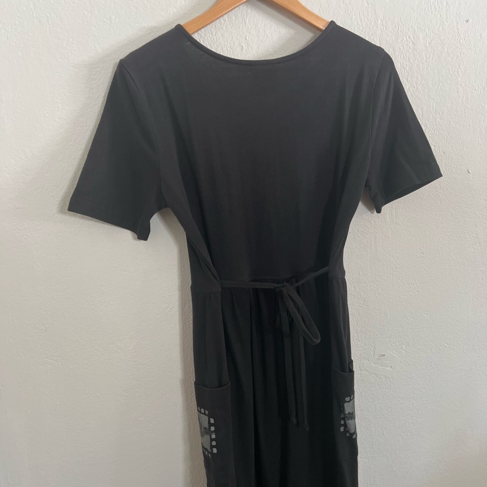 Bobbie Brooks 100% Cotton Vintage Black Maxi Dress Gray Fall Leafs Size Small - Picture 6 of 16